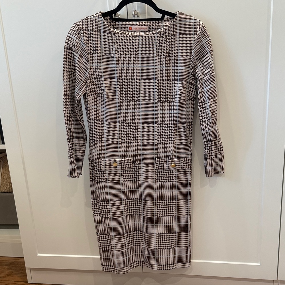 Jude Connally Black and White Houndstooth Dress